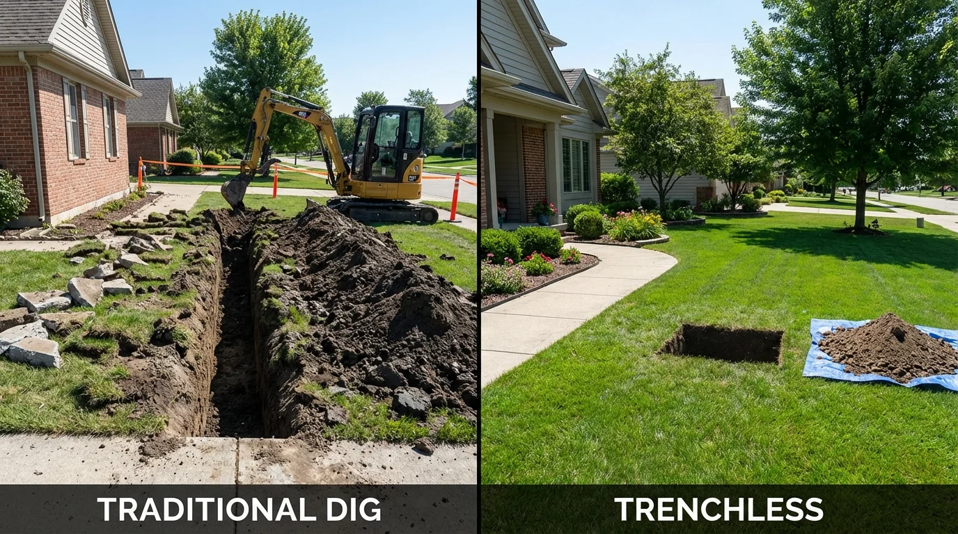 Trenchless sewer repair with minimal yard damage versus traditional excavation in Gallatin, MO
